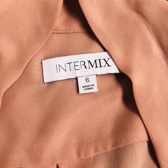 INTERMIX Womens BLUSH 100% SILK FRONT TIE LONG SLEEVE BUTTON UP TOP Size 6 - Picture 4 of 8